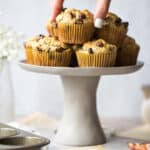 almond flour chocolate chips muffins on a cake tray