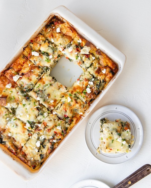 an egg bake in a casserole dish