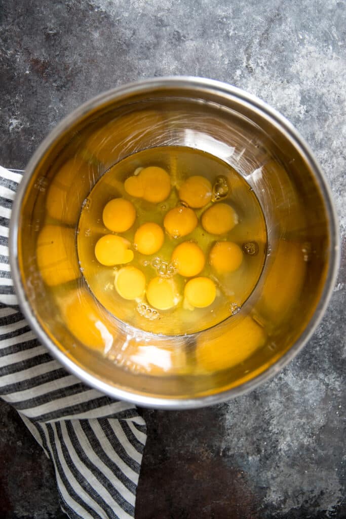 eggs out of their shell in a large bowl