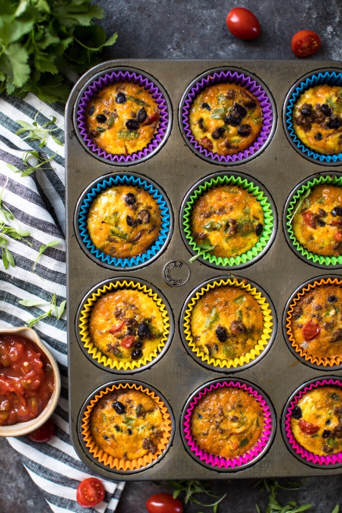 egg taco breakfast muffins in a cupcake tin