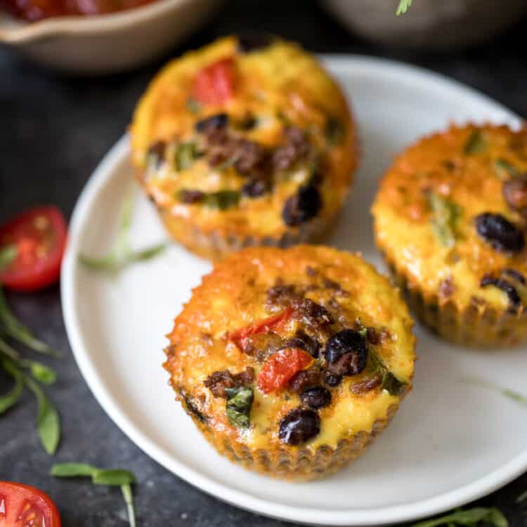 egg taco breakfast muffins on a white plate