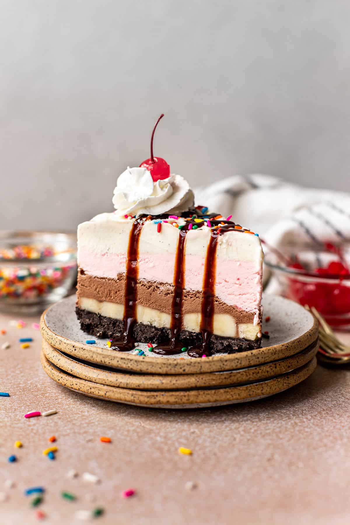 banana split ice cream sandwich cake