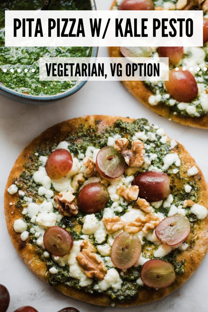 pita pizza with homemade pesto and grapes