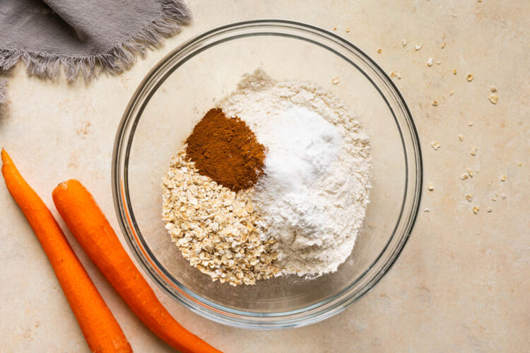 dry ingredients in a mixing bowl.