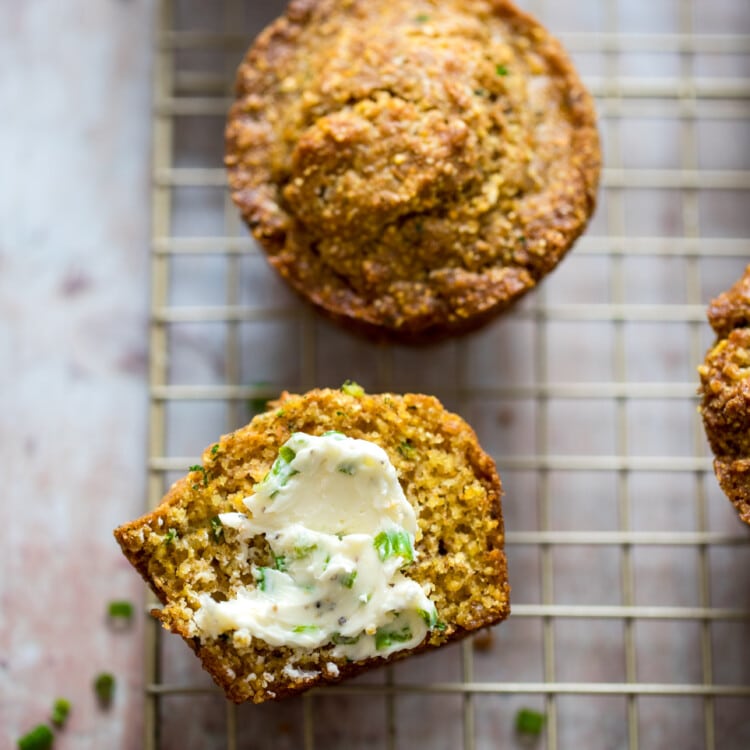 cornbread muffin on a cooling rack