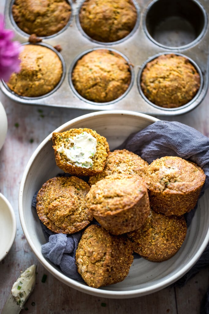 cornbread muffins in a large white bowl