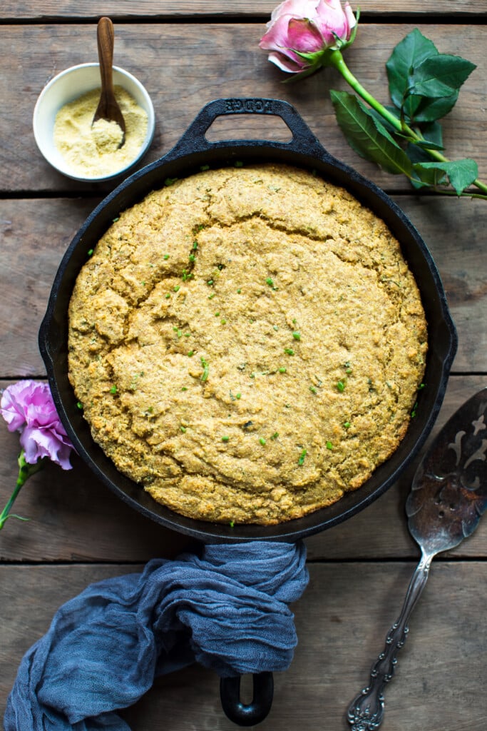 cornbread in a cast iron skillet