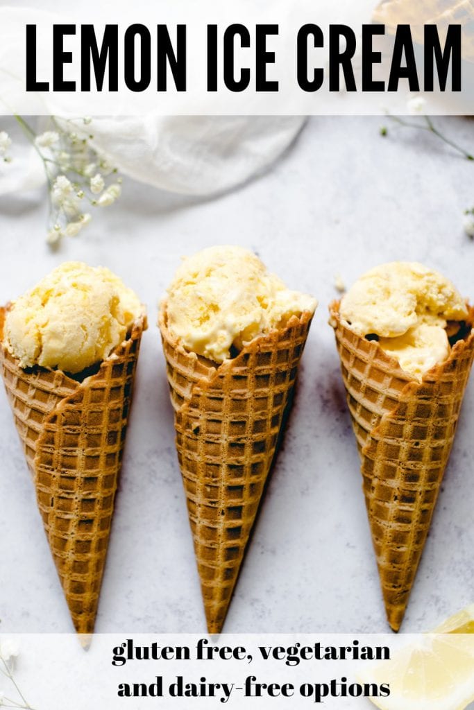Lemon ice cream in a waffle ice cream cone