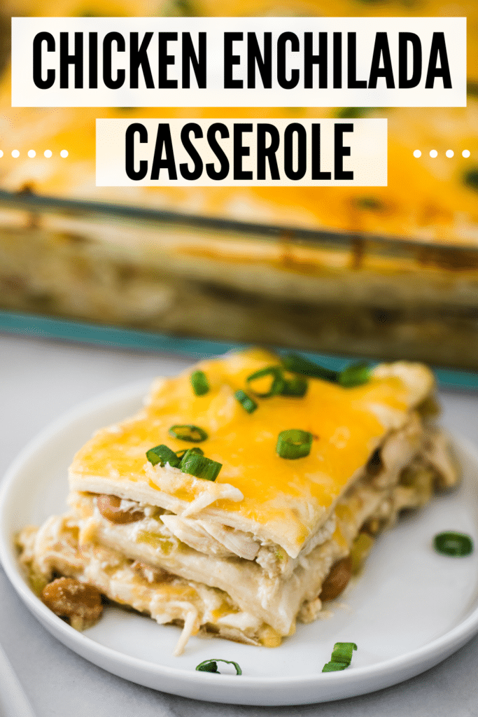 chicken enchilada casserole on a white plate