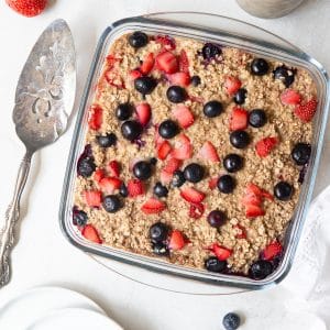 baked oatmeal in a glass dish