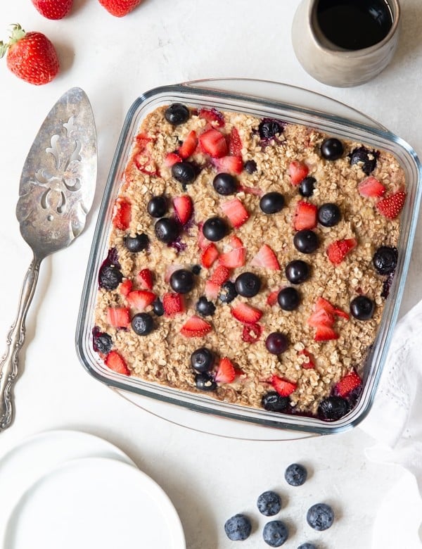 baked oatmeal in a glass dish