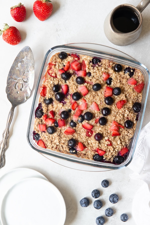 baked oatmeal in a glass dish