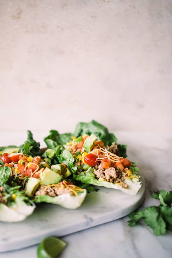 taco lettuce wraps on a marble board