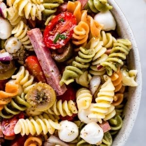 Italian Pasta Salad in a large glass bowl