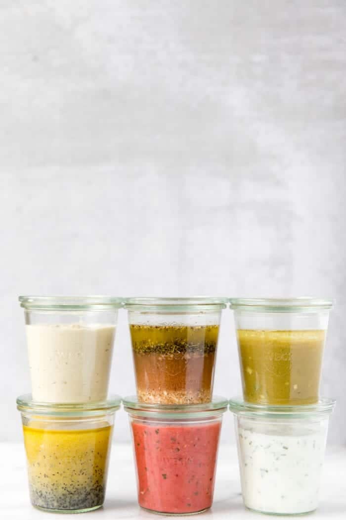 salad dressings in glass jars