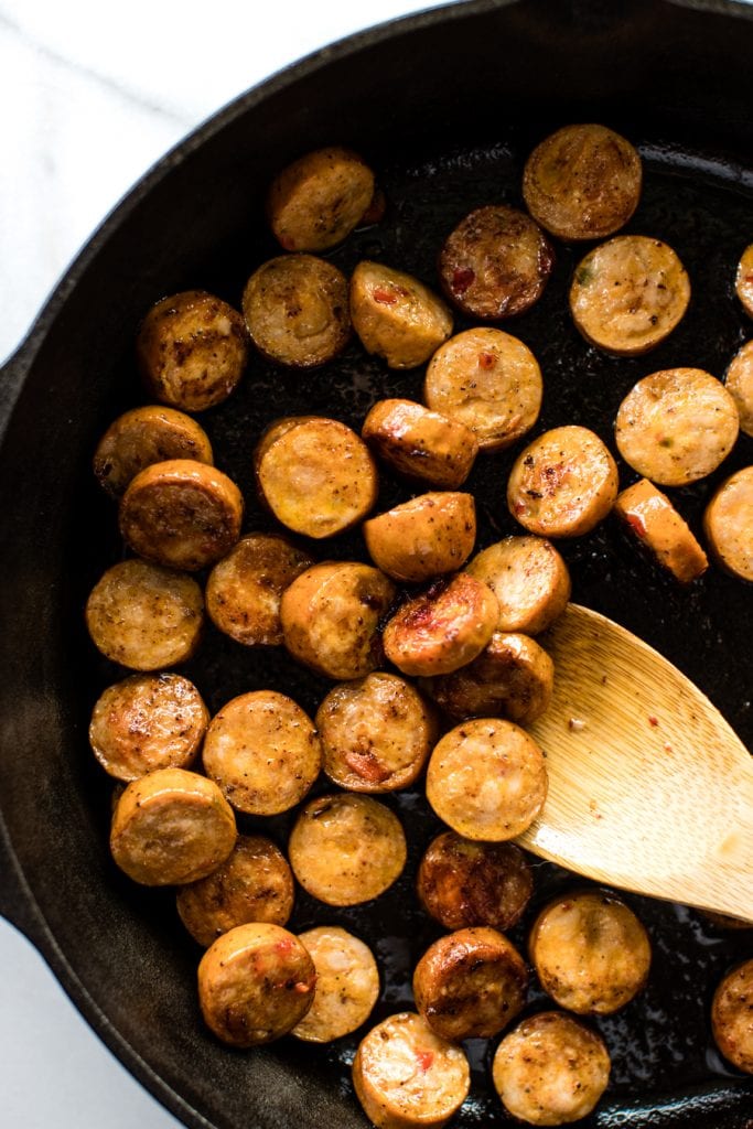 sausage in a cast iron skillet