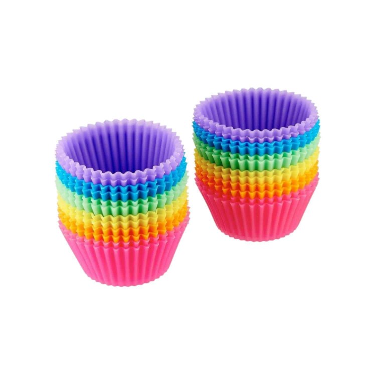 rainbow colored reusable baking cups