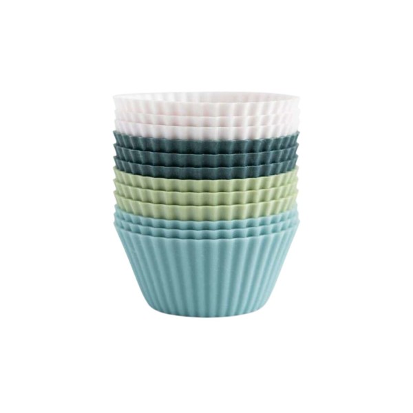 shades of blue and teal silicone baking cups
