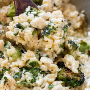risotto with broccoli in a large saute pan