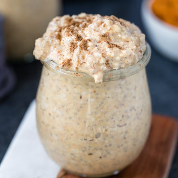 pumpkin overnight oats in a mason jar