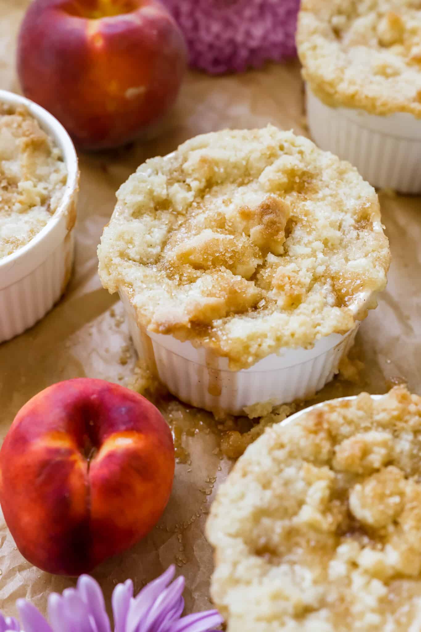 peach cobblers in individual ramekins. 