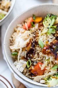 teriyaki chicken rice bowls in the instant pot made with Jasmine rice