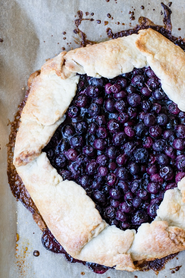 a blueberry galette on parchment paper