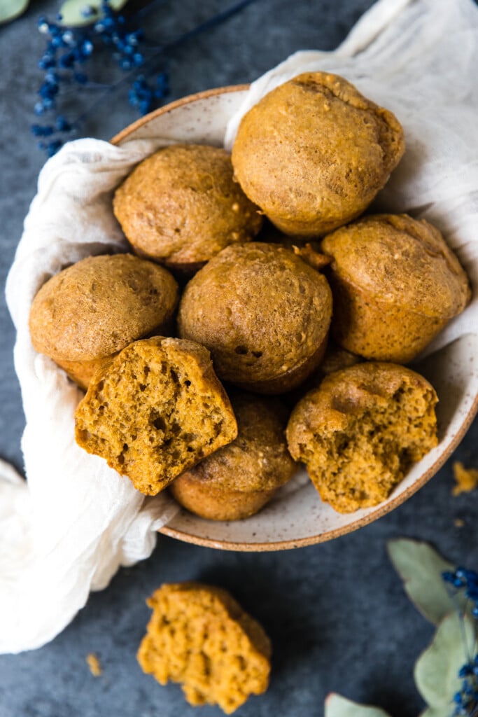 pumpkin spice yogurt muffins in a large bowl