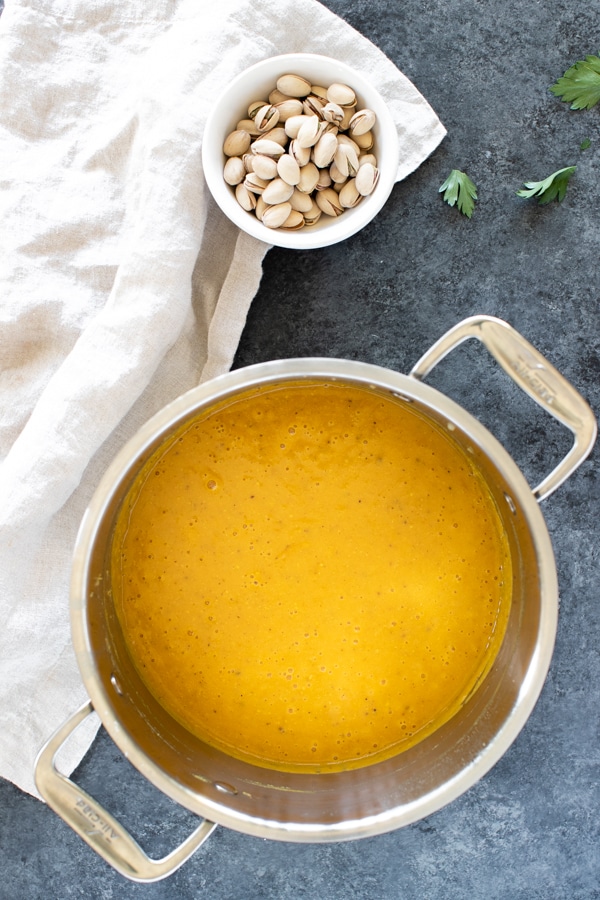 pistachio soup in a large stockpot