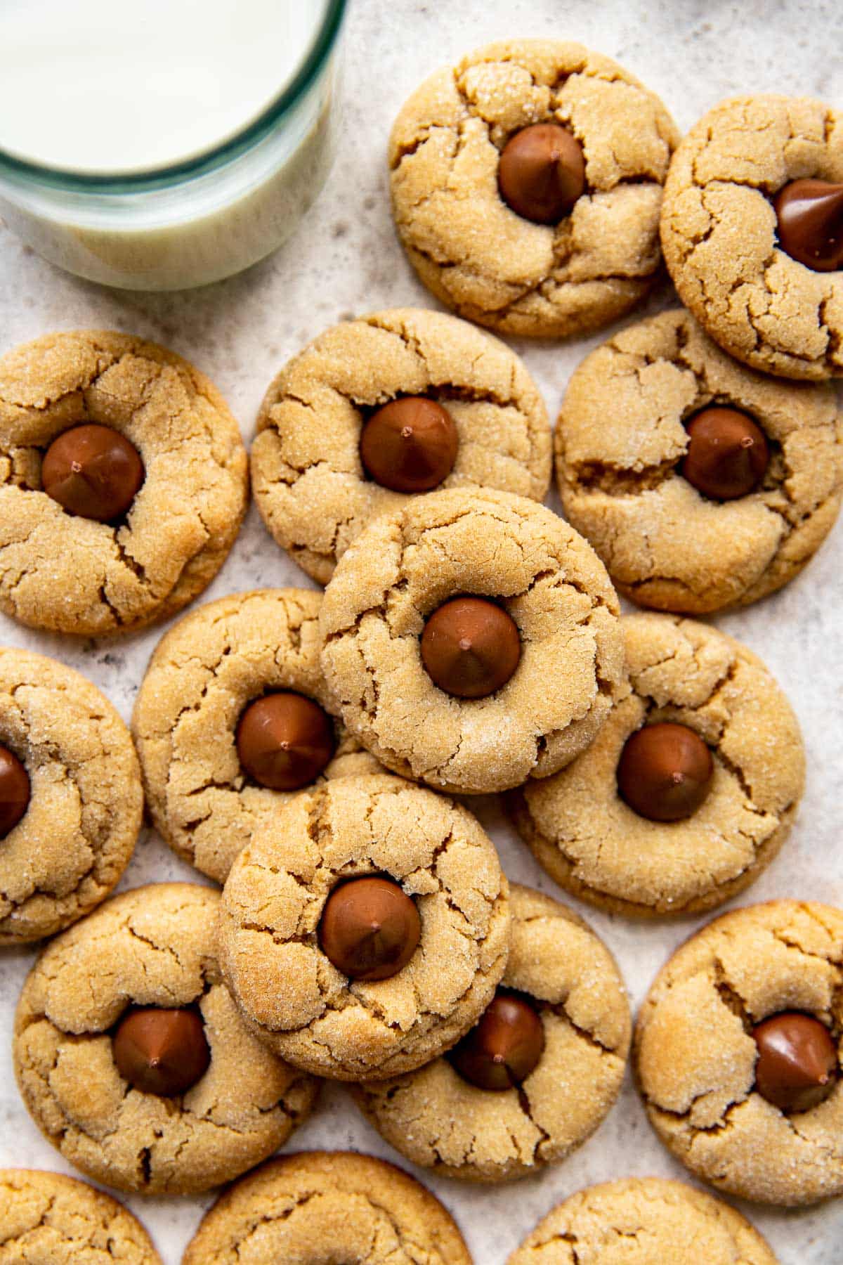 multiple almond butter blossom cookies with candy kisses 