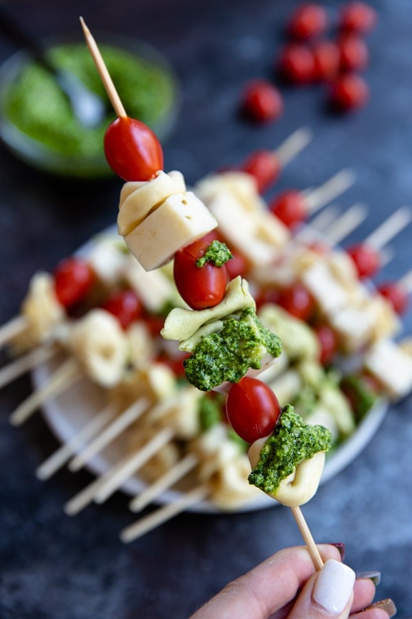 lemon spinach pesto skewers