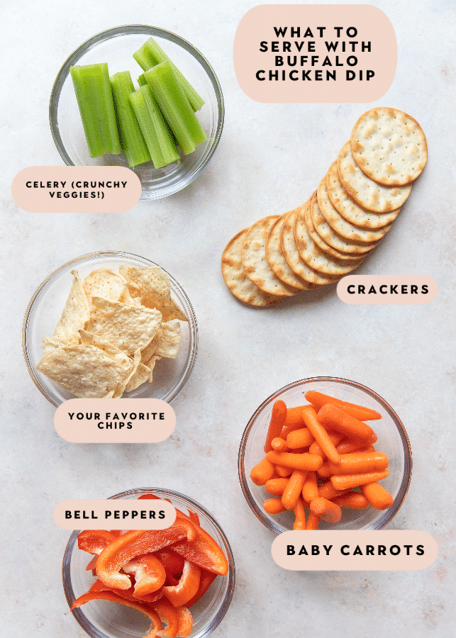 ingredients to serve with buffalo chicken dip