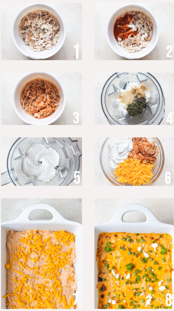 step by step photos of how to make a healthy buffalo chicken dip