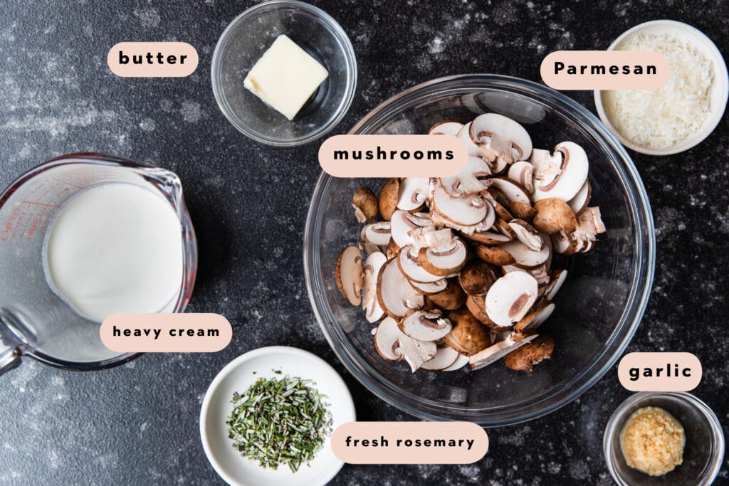 ingredients needed to make a creamy mushroom sauce 