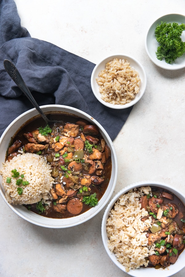 Chicken and Sausage Gumbo (Dark Roux) from Kroll’s Korner