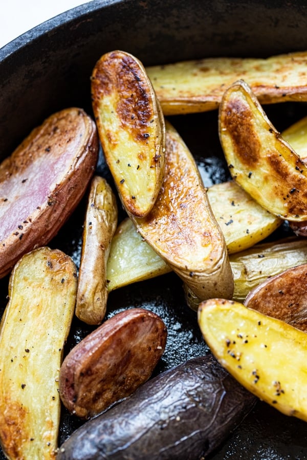 fingerling potatoes in a cast iron skillet