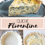 quiche florentinsk på en blå plate