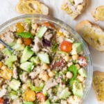 quinoa salad in a big glass bowl