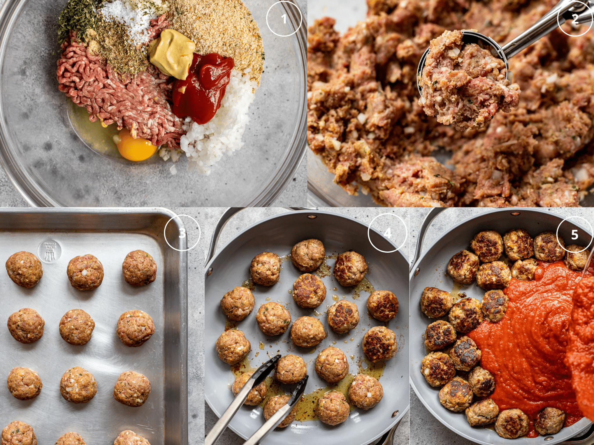 Step by step directions making meatballs. 