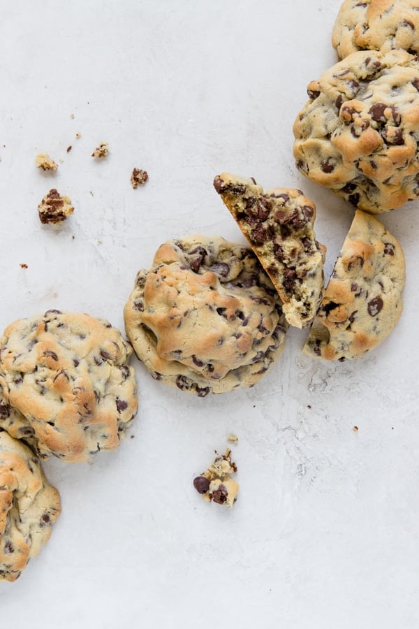 giant chocolate chip cookies on a white board