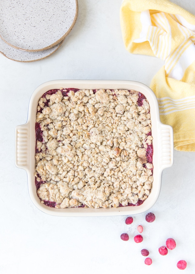 cranberry oatmeal bars in a baking dish