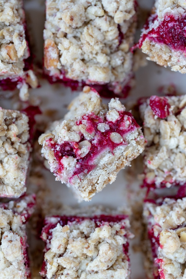 close up of a cranberry oatmeal bar