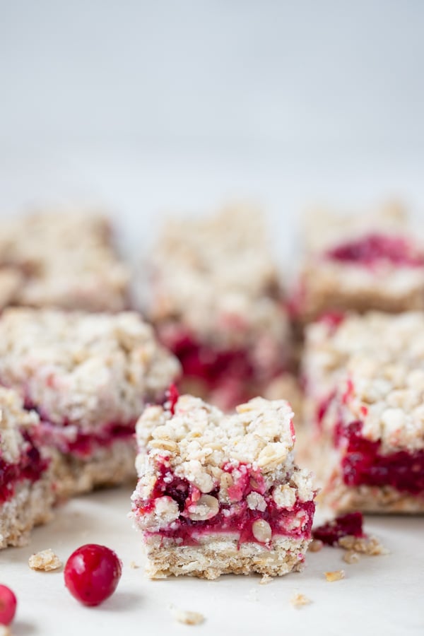 close up of a cranberry oatmeal bar