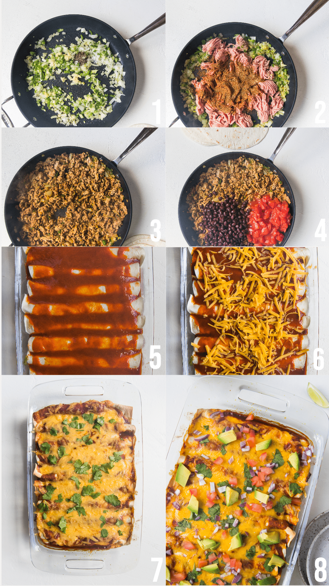 step by step photos of making ground turkey black bean enchiladas