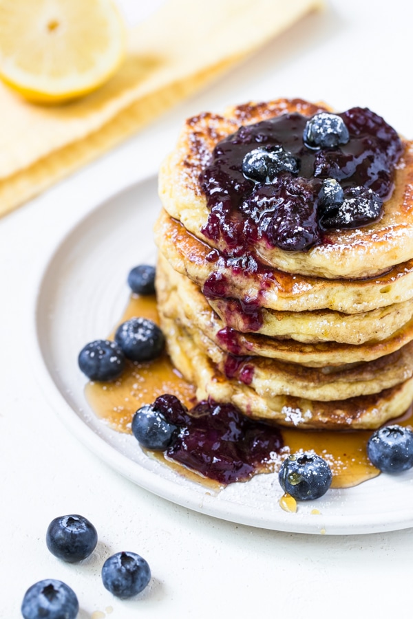 Lemon Blueberry Pancakes with Blueberry Maple Syrup Kroll's Korner