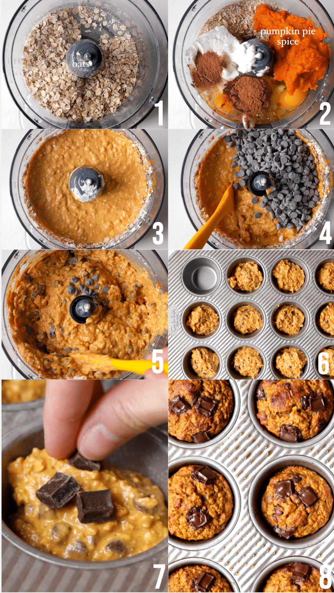 step by step photos of how to make pumpkin muffins in a food processor or blender