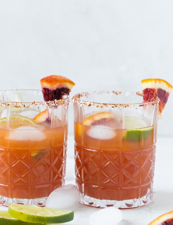 Blood orange margaritas in a glass