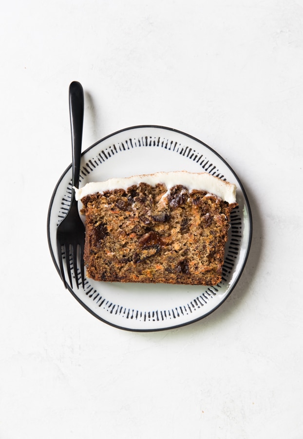 carrot cake bread on a white plate