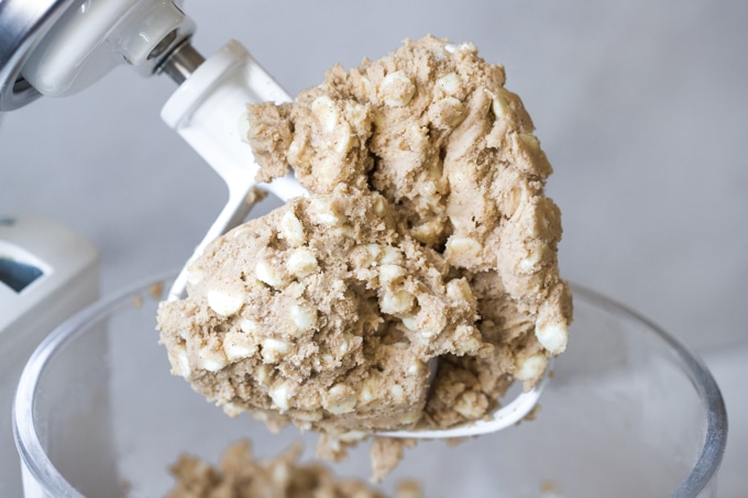 snickerdoodle cookie dough in a stand mixer