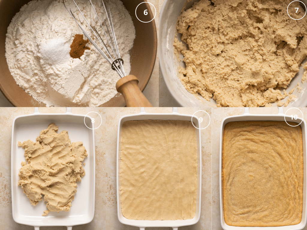 Step by step photos making the short bread crust layer. 